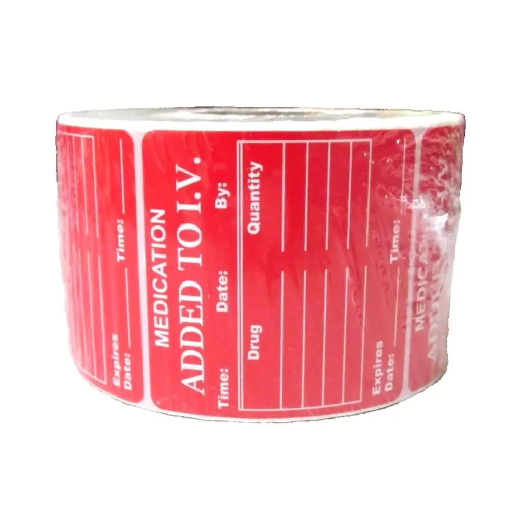 Veterinary Medical Adhesive Red Sticker Roll Medication Added To I.V. 500/Roll